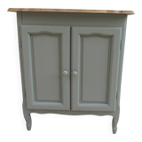 Small vintage piece of furniture with a shallow depth, re-enchanted in grey-green.