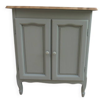 Small vintage piece of furniture with a shallow depth, re-enchanted in grey-green.