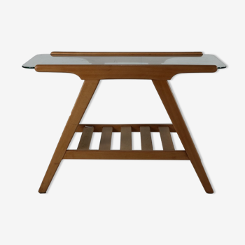 Table d’appoint en bois de chêne avec plateau en verre
