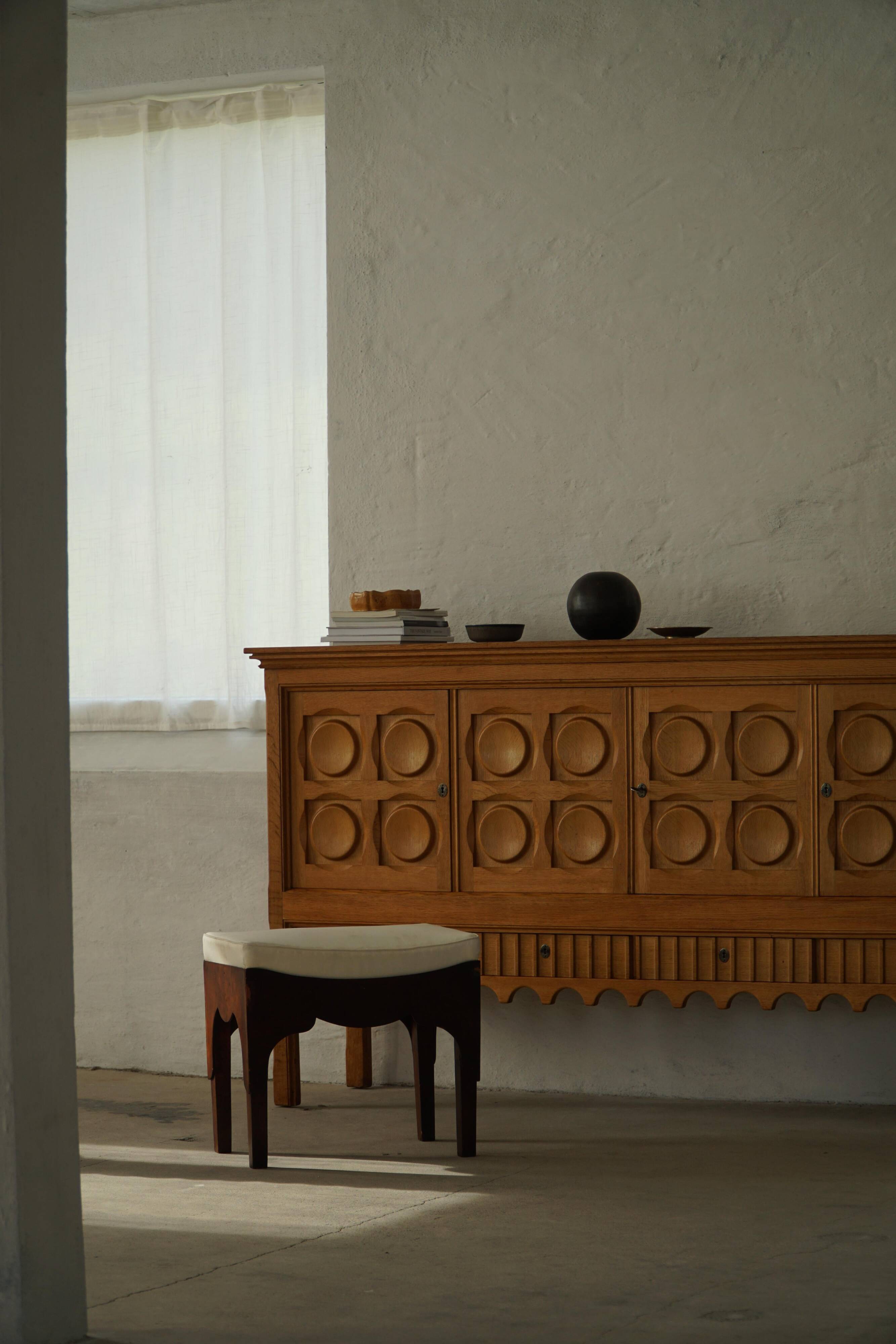 Early 20th-century mahogany vanity stool, made by a Danish cabinetmaker.