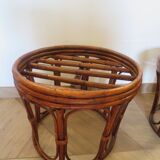 pretty pair of 2 bamboo and rattan stools with cushions - 80s - Vintage - set of 2