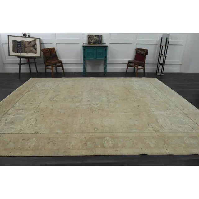 1970s Vintage Persian Handmade Wool Cotton Orange Area Rug 306X381