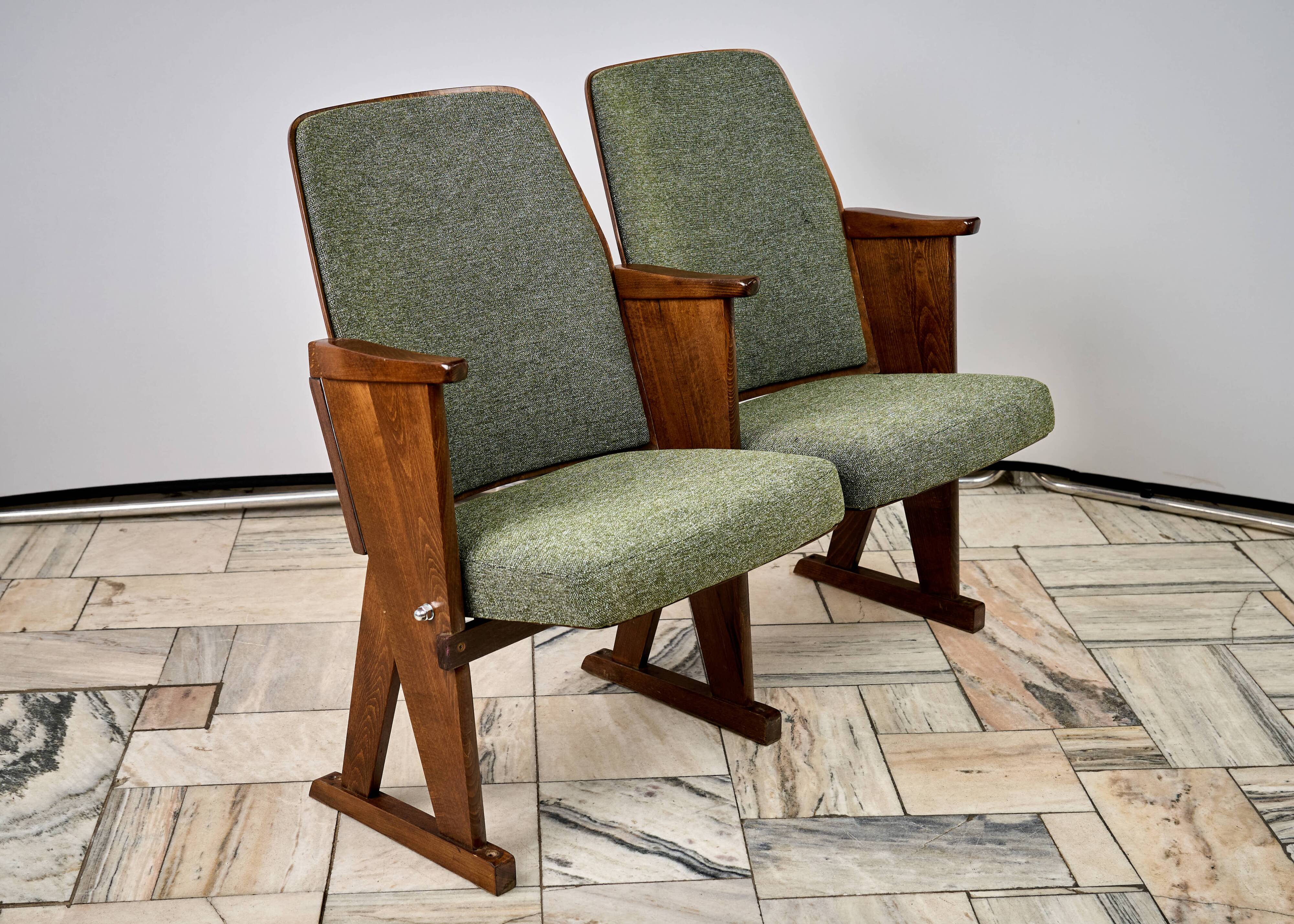 Vintage Green Folding Cinema Chairs, 1970s Czechoslovakia