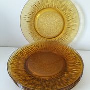 Set of 6 pressed glass dessert plates with sunflower motif Vereco