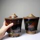 Pair of vintage 80s-90s Japanese-style stoneware pots, studio pottery, handcrafted and signed