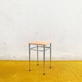 Pair of vintage stools - peach fuzz fabric seat and chrome frame