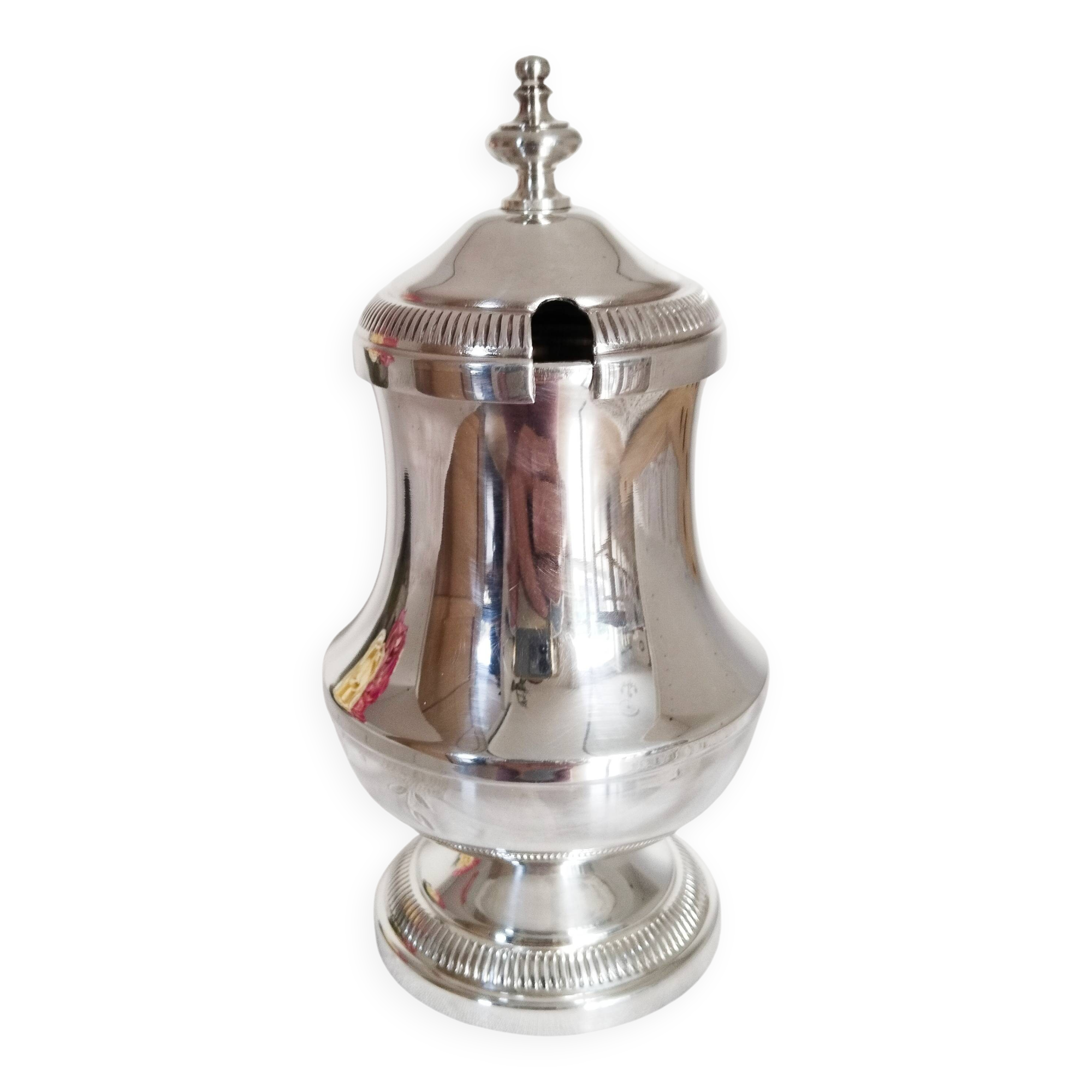 Mustard pot, jam pot, jam jar, sugar bowl, in silver metal