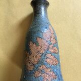 Small glazed sandstone vase leaf patterns unknown signature