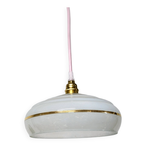Suspension en verre granité rose et doré