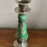 Stone and silver metal candle holder