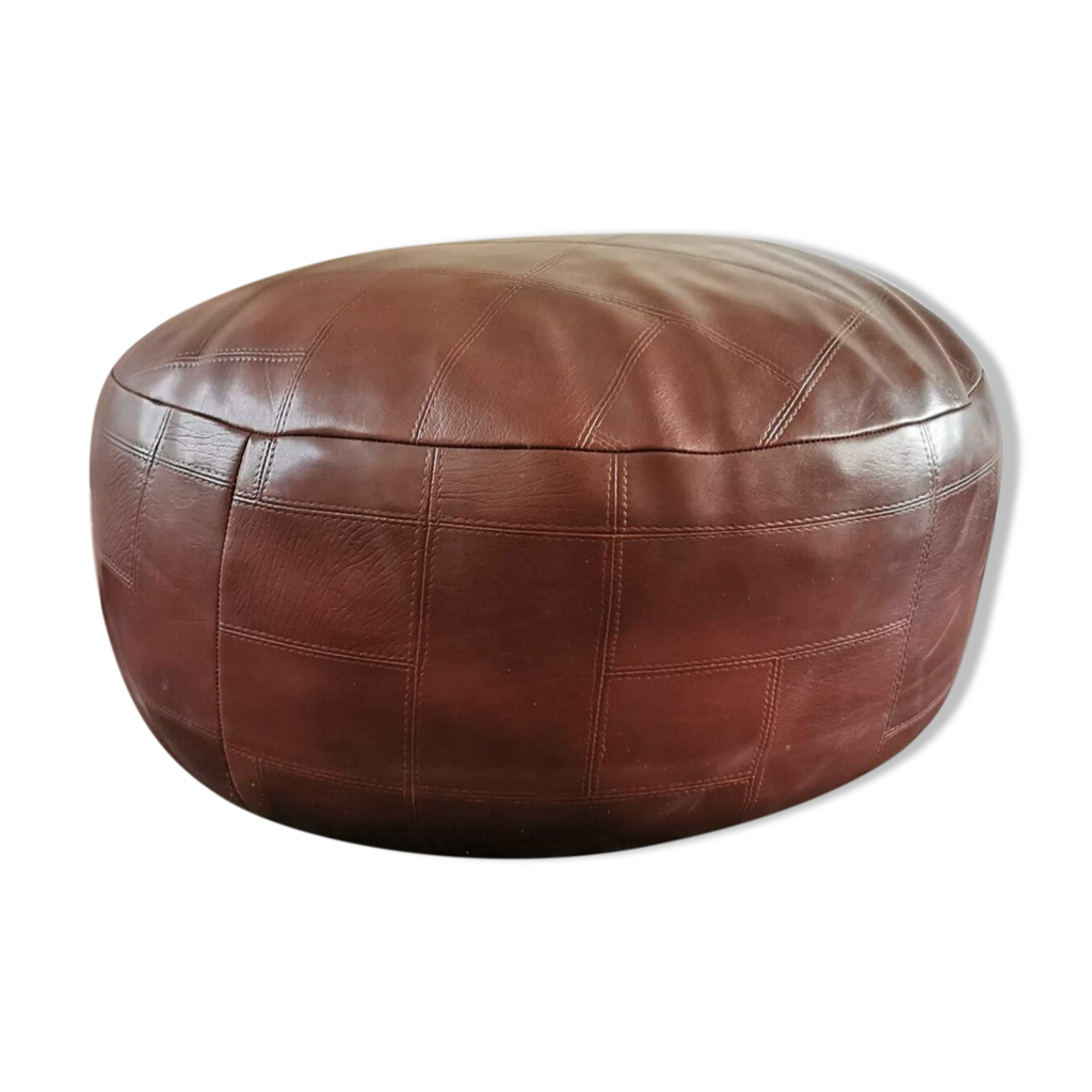 Pouf / ottoman vintage en cuir 1970 Selency