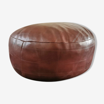 Pouf / ottoman vintage en cuir 1970