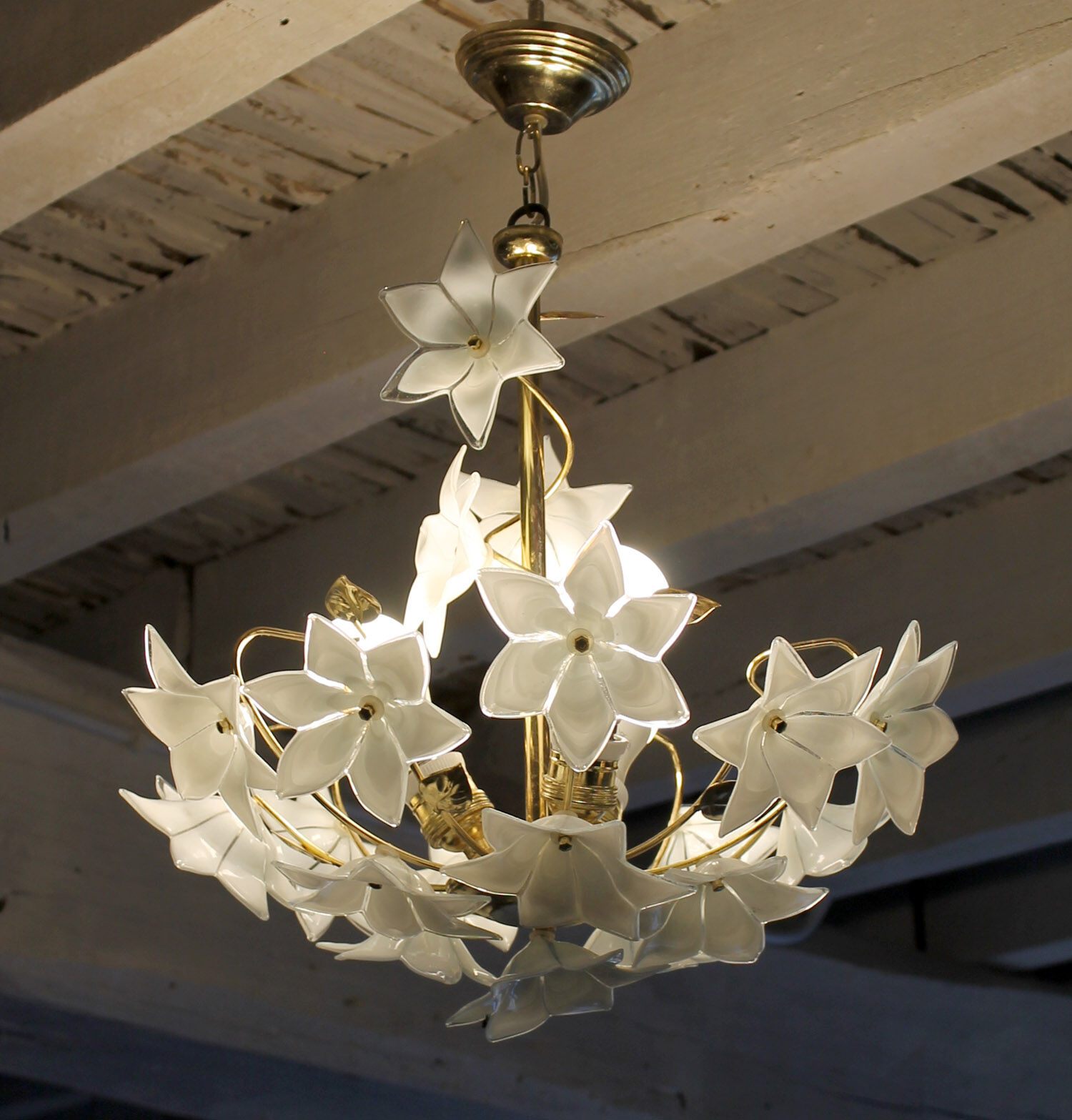 Murano and brass glass flowers