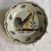 Plate of Nevers in earthenware late eighteenth century decoration of rooster on barrier