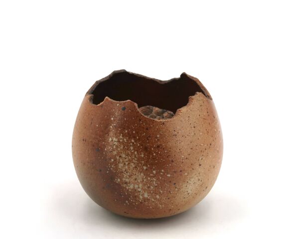 Vase pique fleurs signé en céramique grès, années 60