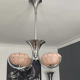 Vintage art deco chandelier, chrome and pink glass, vintage 1930