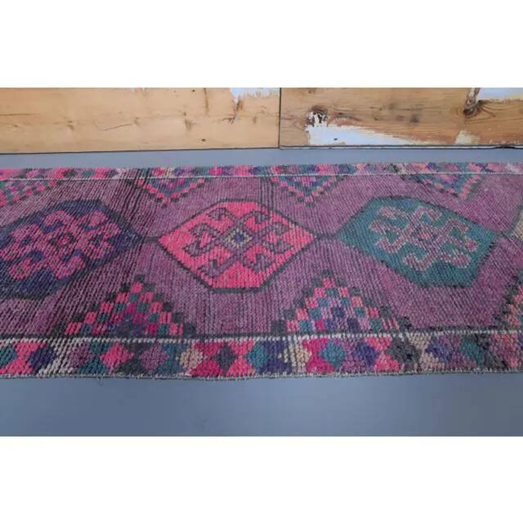 Vintage Purple Pink Natural Turkish Hand-Knotted Runner 82x355