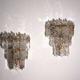 Lot de 2 appliques murales en cristal cascade Hollywood Regency Kinkeldey, 1970