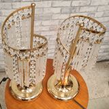 Pair of bedside tables with glass and crystal tassels 1970 to 80 chrome gold 41x 16