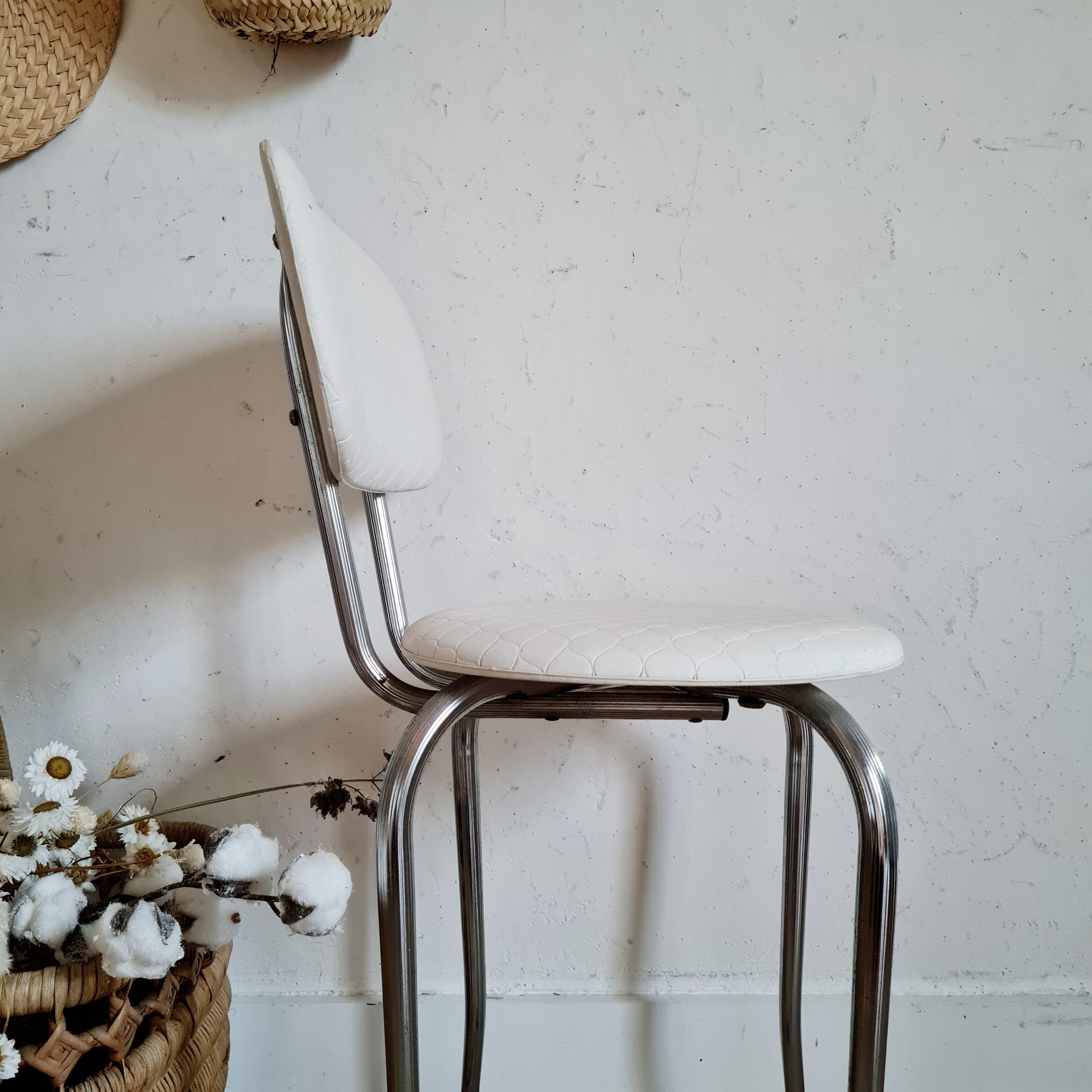 Retro 60s chair metal and white fabric