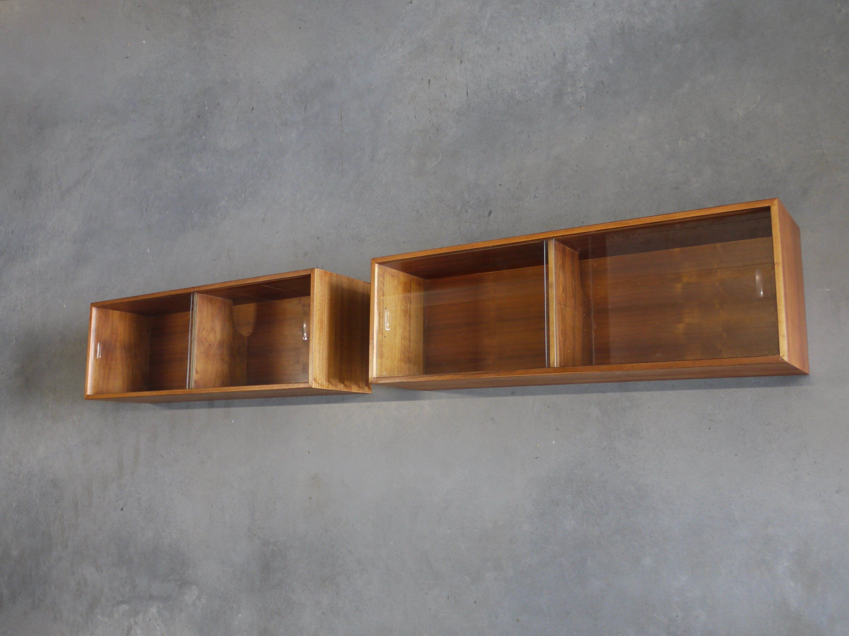 Large Danish Walnut Wall-Mounted Cabinets. 1960s, Set of 2