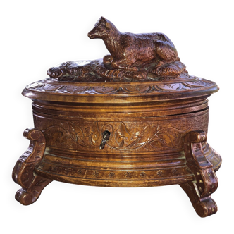 Old carved wooden jewelry box from the black forest