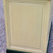 Late 19th century grocery counter in green and yellow patina painted wood