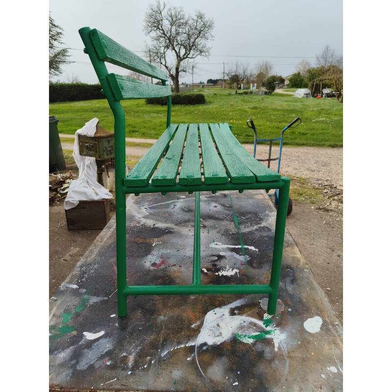 Banc des années 50 en fer et bois