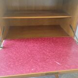 Vintage 1950s secretary desk with compass legs and gilded oak