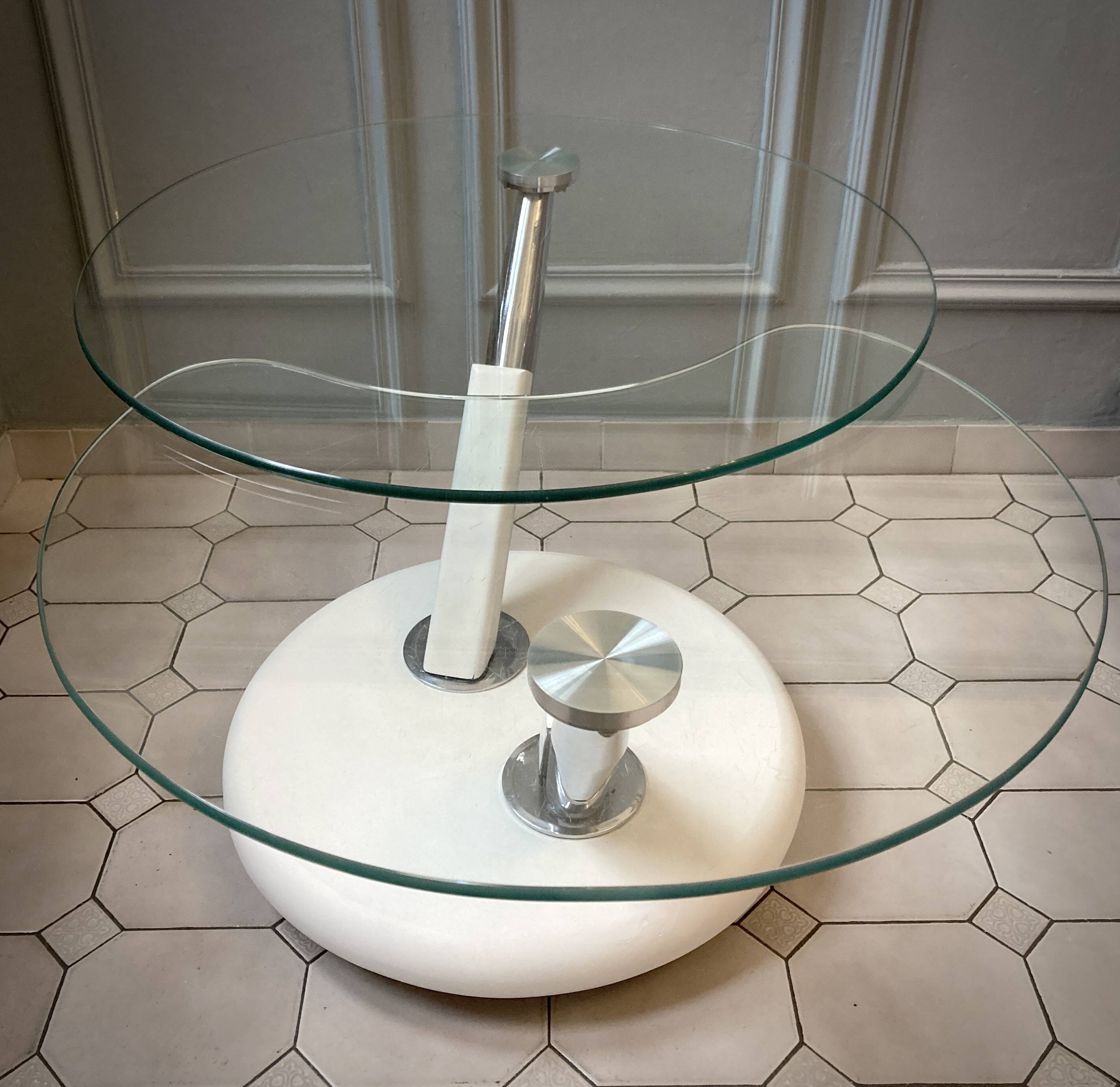 Vintage glass and chrome coffee table