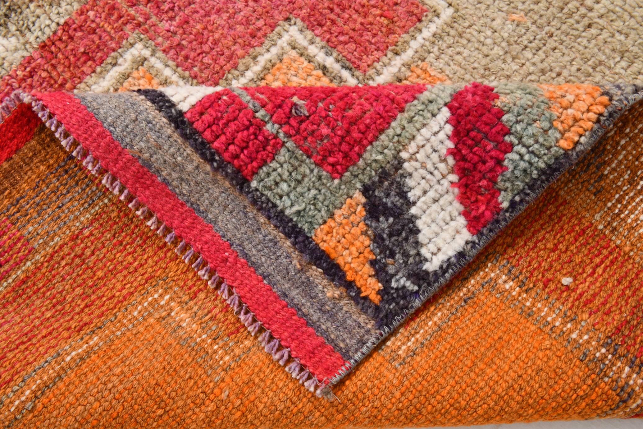 3x10 Orange & Red Turkish Vintage Runner Rug, 97x301Cm SK 22031
