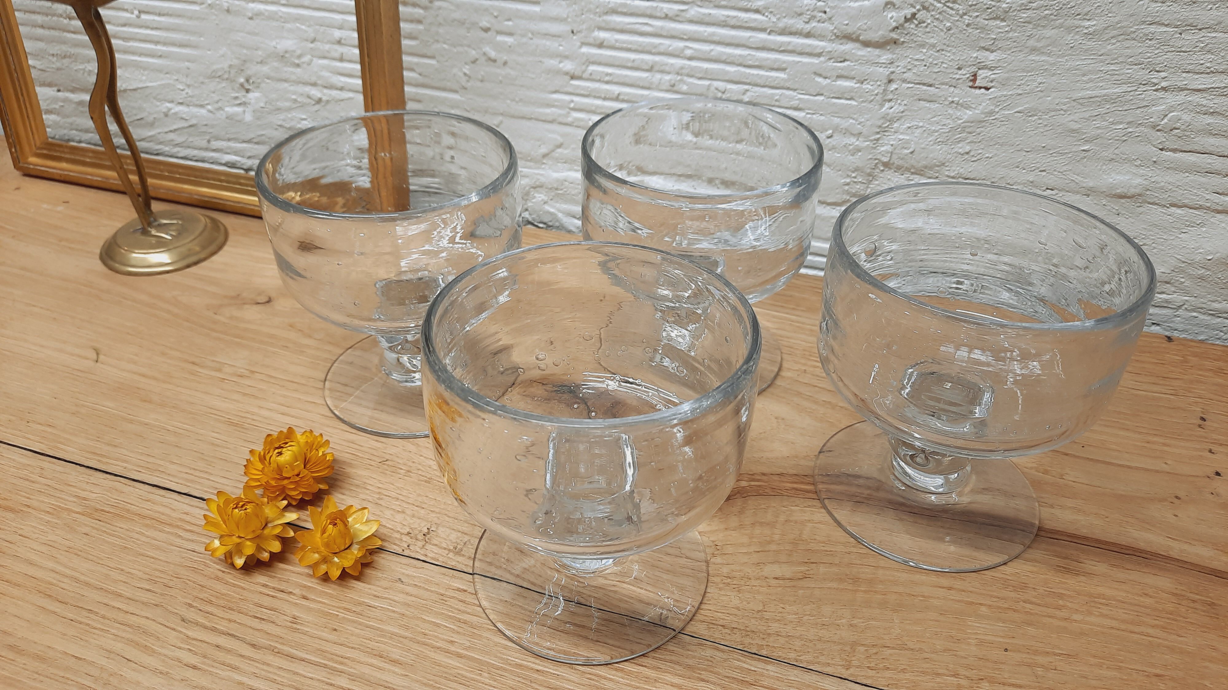 Set 4 coupes  verre bullé