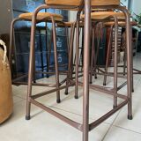 Series of 5 metal and wood workshop stools