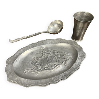 Three pieces of pewter shape period 18th and 19th century