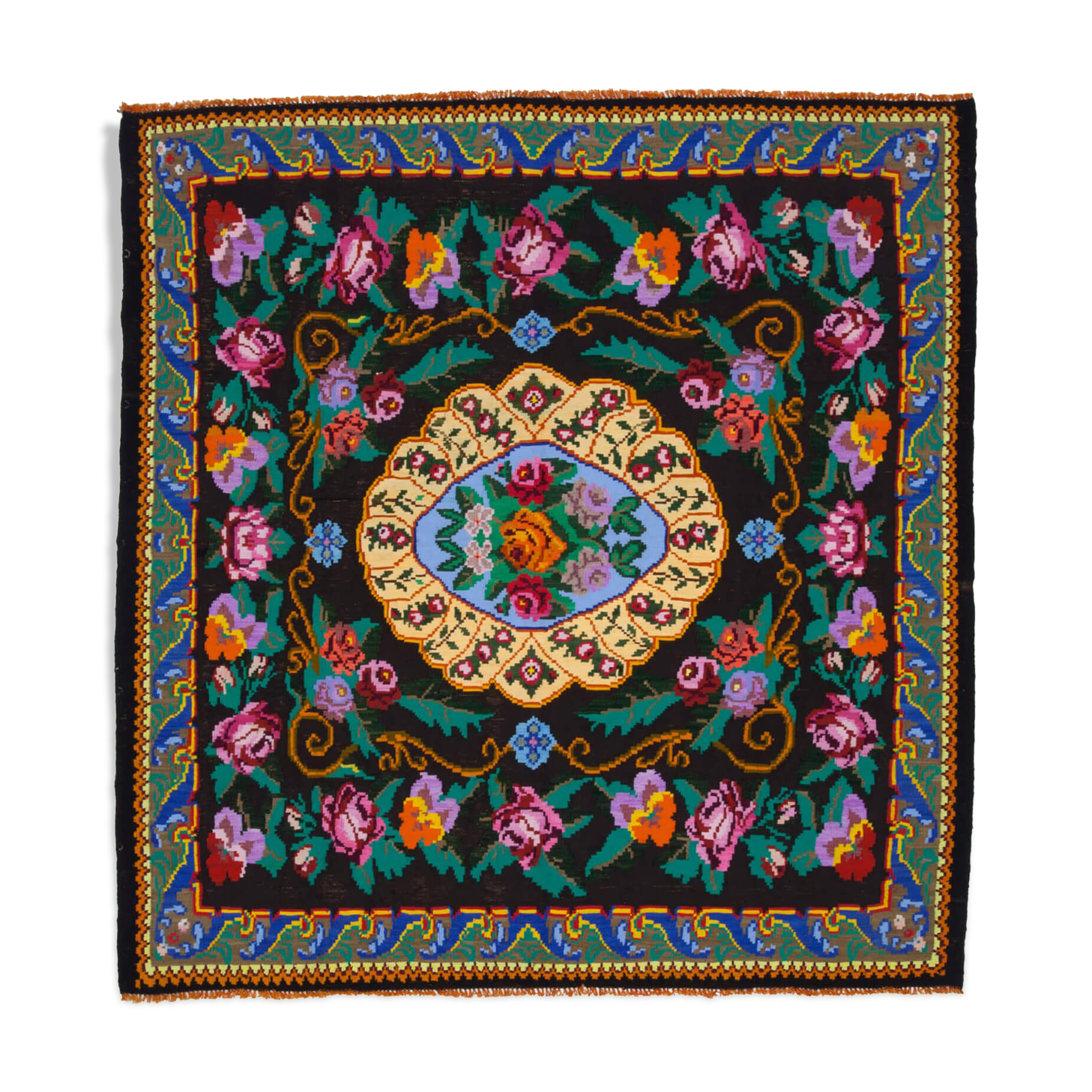 Handmade vintage moldov black kilim 205 cm x 213 cm