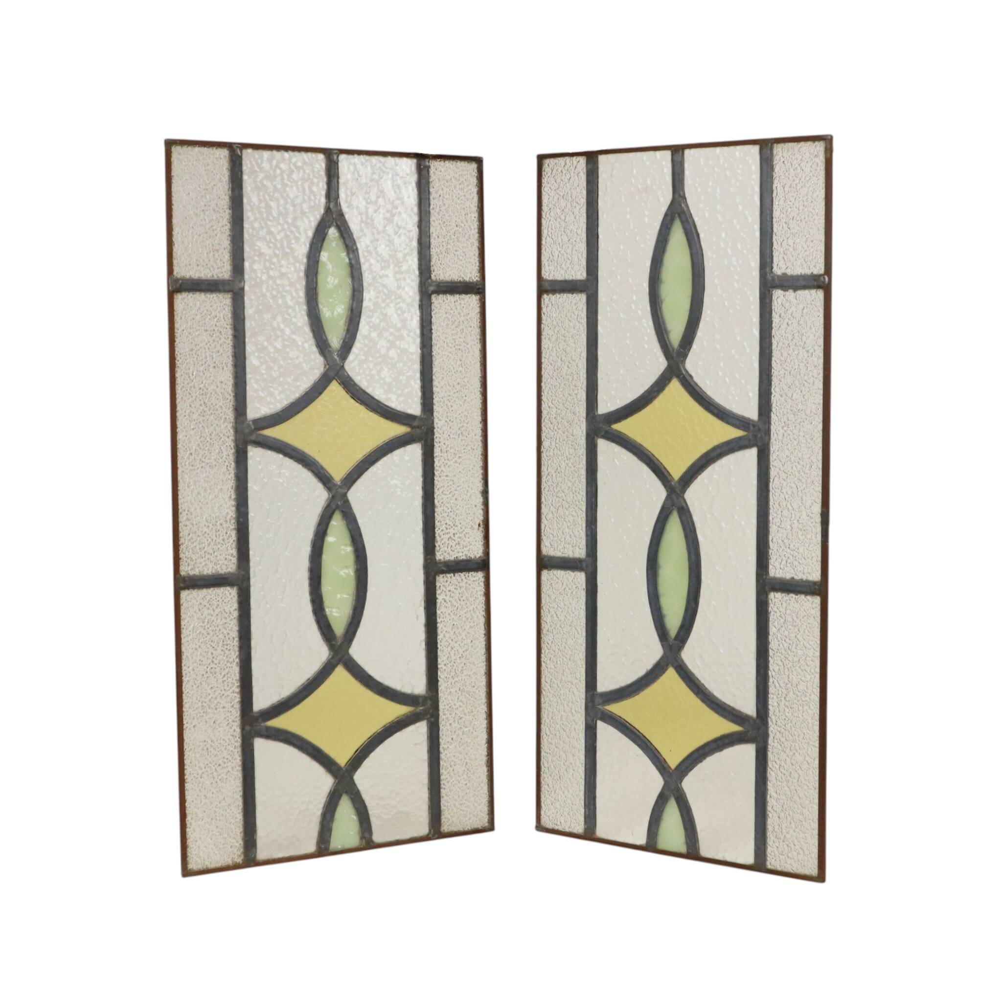 Art Deco Geometric Stained Glass Window 51x24cm