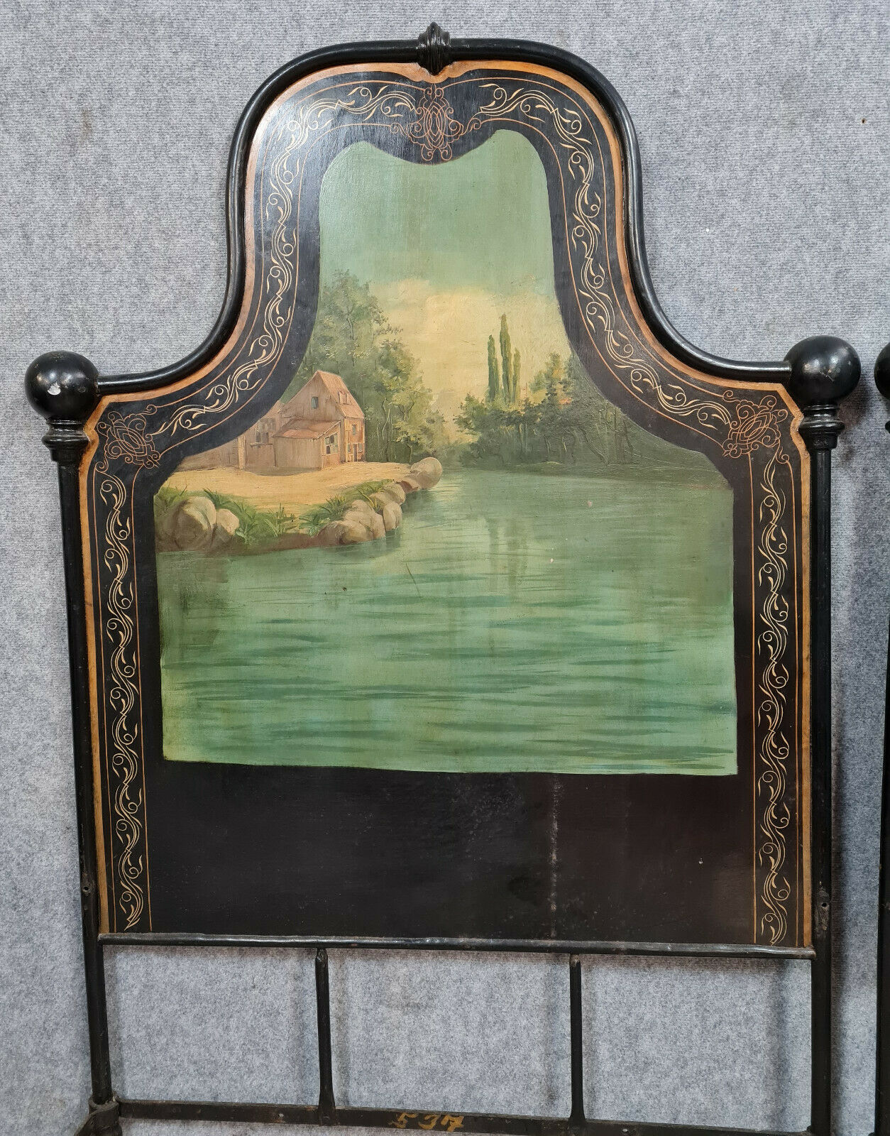Pair of cast iron beds with hand-painted decorations period