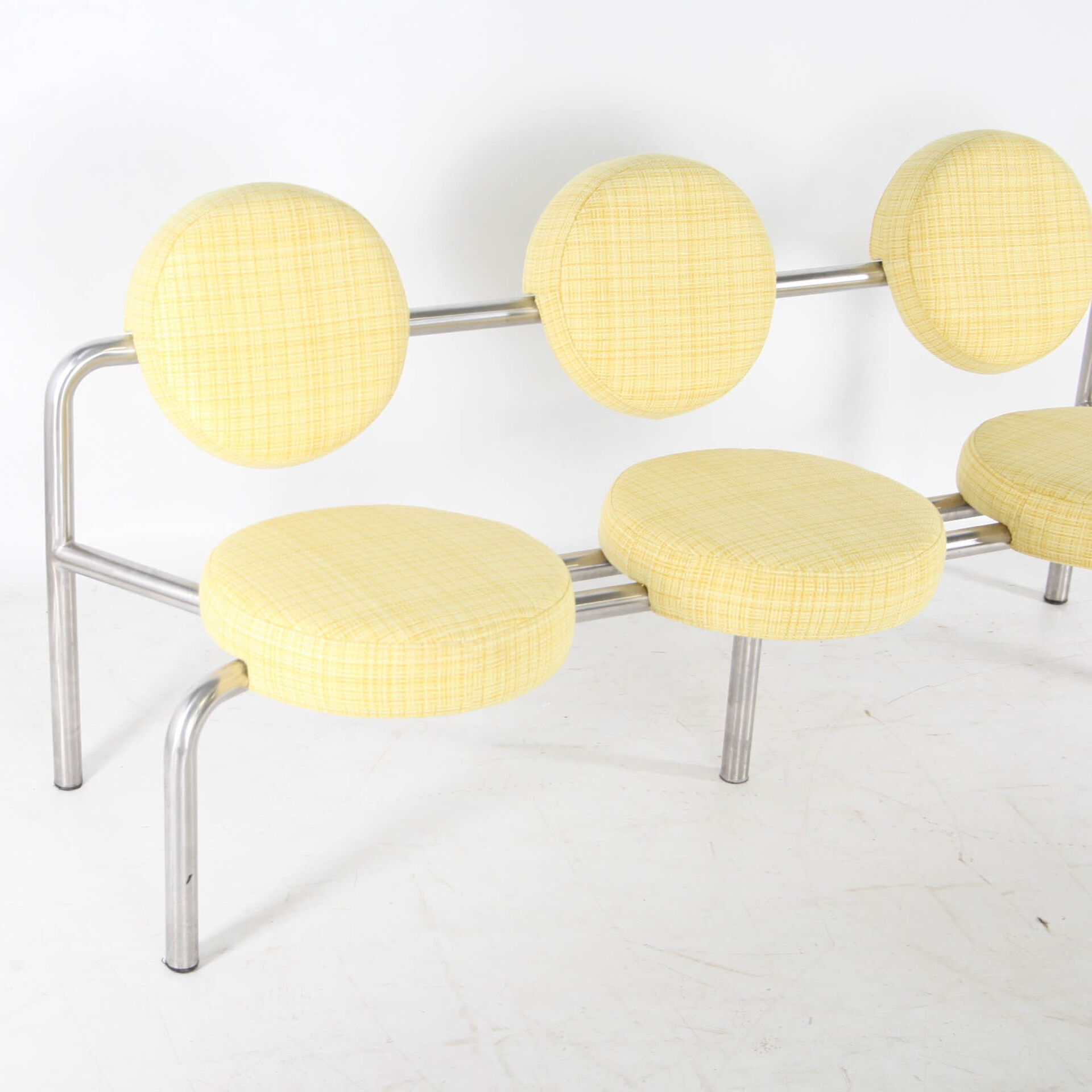 Chrome and fabric bench