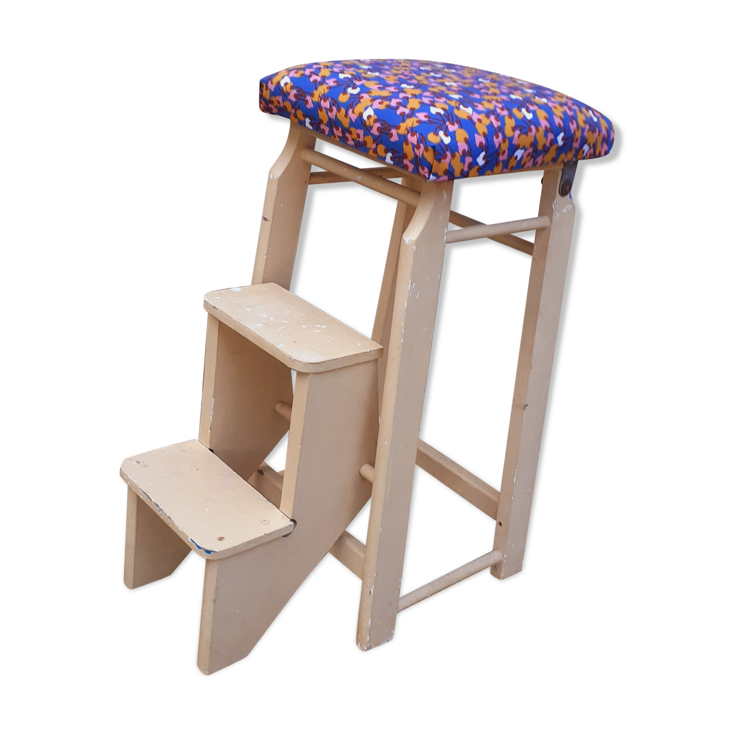 Wooden stepladder stool painted vintage 50s