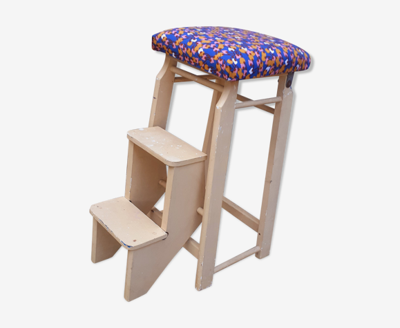 Tabouret escabeau en bois peint vintage années 50