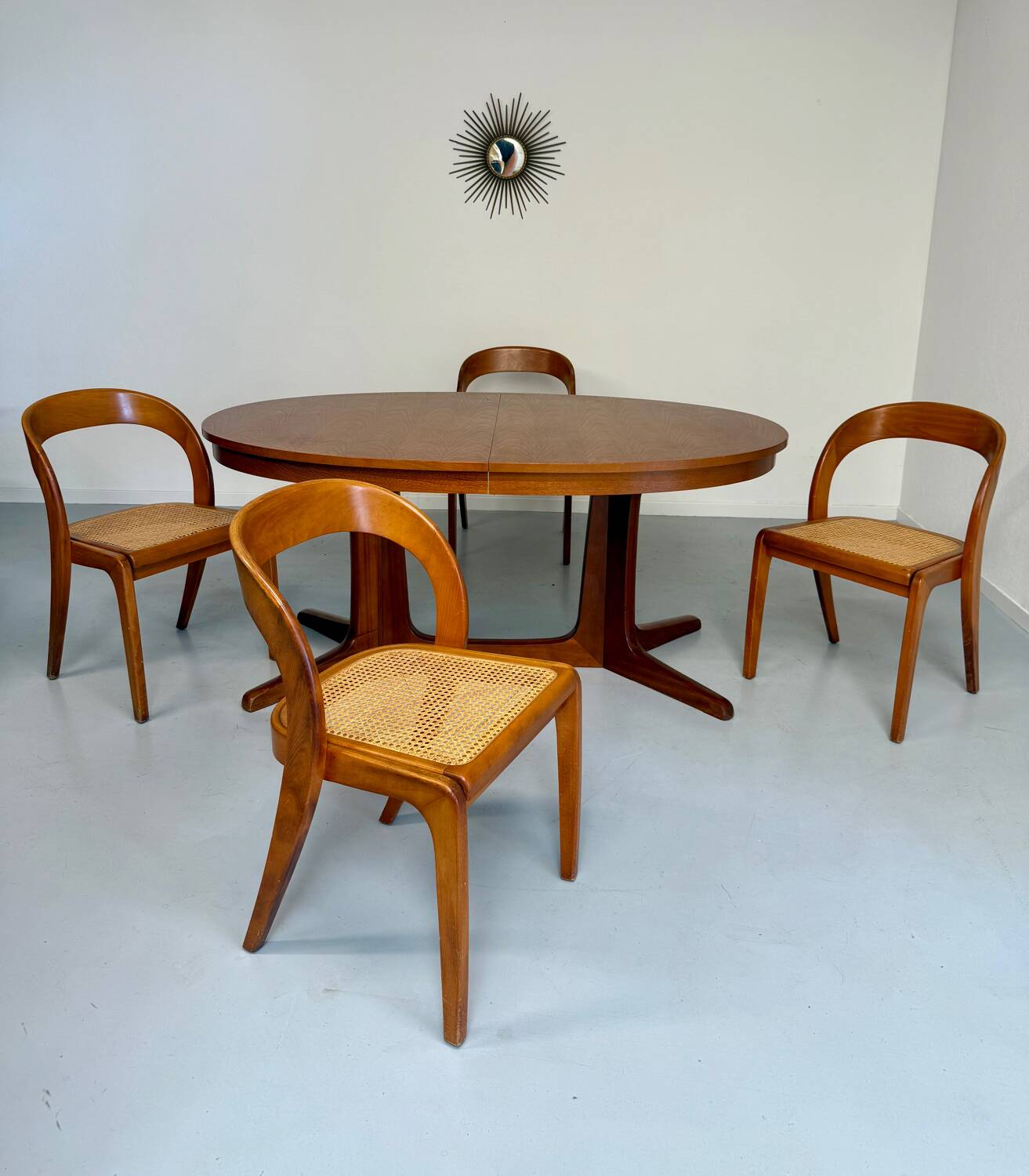 Set of 4 Baumann chairs, Gondola model, wood and cane, 70s