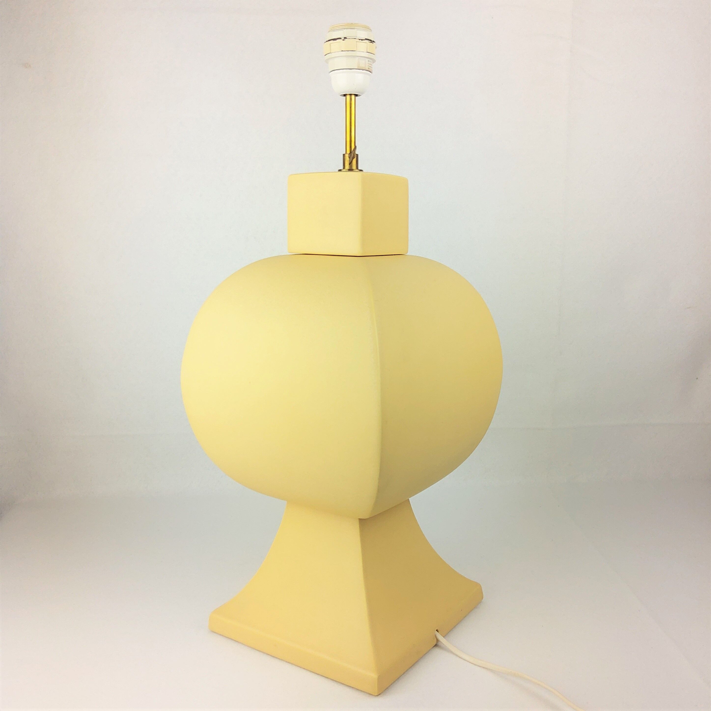Ceramic lamp, pastel yellow Charolles earthenware 1980