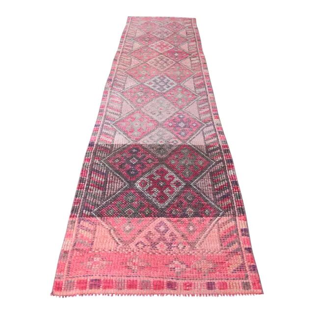 Tapis couloir turc vintage noué à la main des années 1960 - 82x361