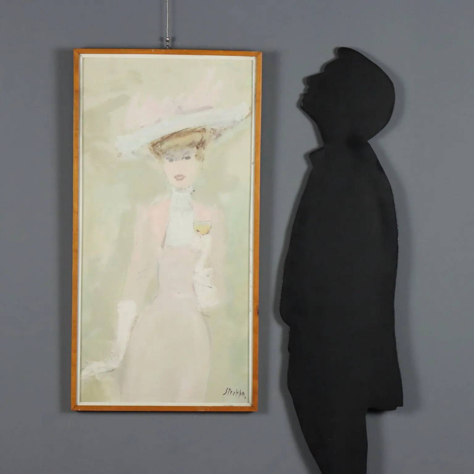 Modern painting signed by Leonardo Stroppa, female figures, 20th century.