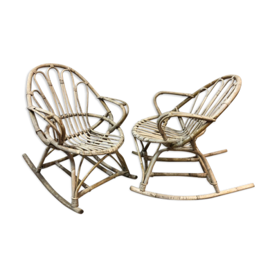 Paire de rocking-chairs en rotin