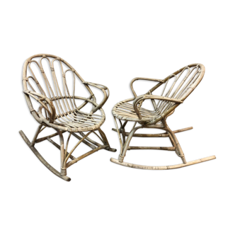 Paire de rocking-chairs en rotin