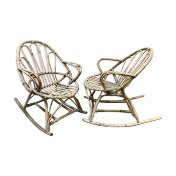Paire de rocking-chairs en rotin