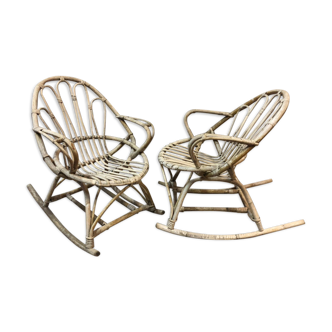 Pair of rattan rocking chairs