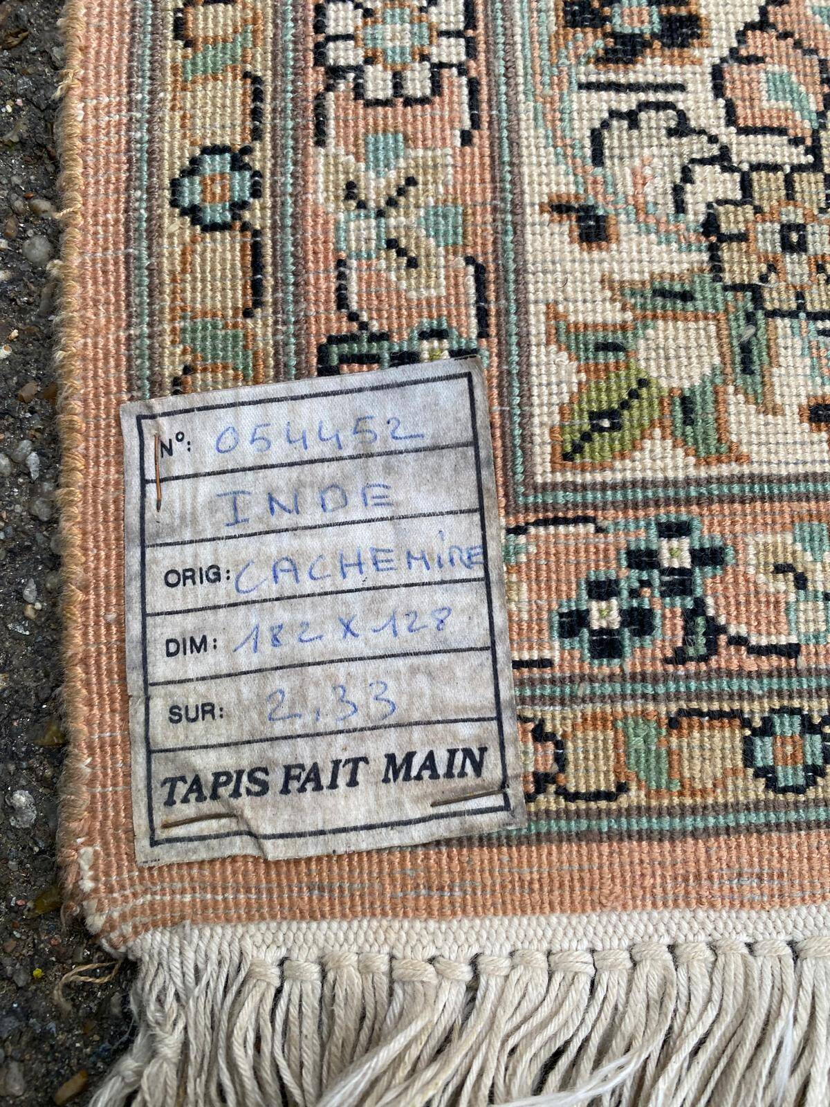Handmade Persian rug beige cashmere wool from India 127x190cm