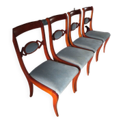 Rare - Set of 4 Louis Philippe/restoration style chairs with medallion - Colour blue / cherry wood
